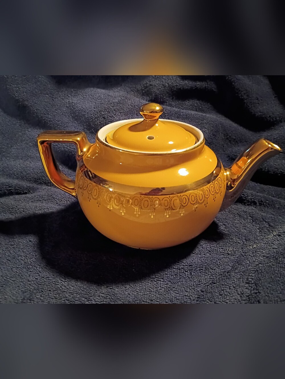 Vintage Gold-Trimmed Mustard Yellow Teapot